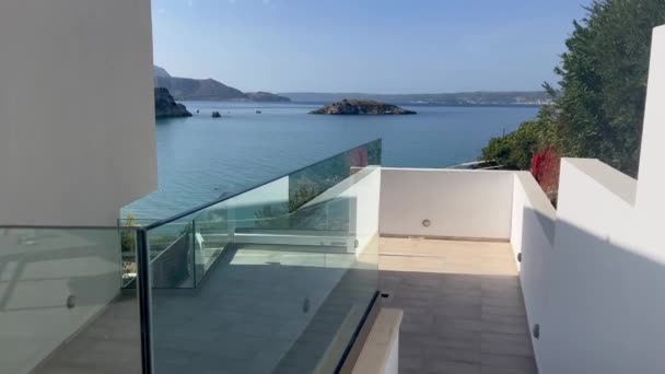 Fantastisk Utsikt Svømmebassenget Hellas Luksuriøs Villa Med Basseng Luksuriøse Villaer – stockvideo