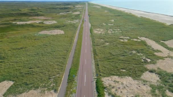 Дорога Зеленому Березі Данія Прекрасні Дюни Біля Узбережжя Данії Вид — стокове відео
