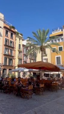 İspanya, Palma de Majorca - 9 Temmuz 2025: Şehir merkezi, güzel bir ara sokak manzaralı. Palma de Mallorca 'nın sokakları ve mimarisi, Balearic adaları, İspanya. Palma Mimarlık. Şehir manzarası. Şehir