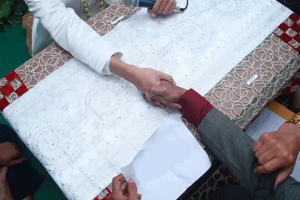 Upacara Pernikahan Muslim Proses Pernikahan Untuk Calon Pengantin Muslim Indonesia — Stok Foto