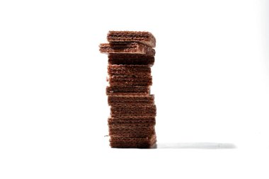 Delicious crispy wafer chocolate on white background, stacking clipart