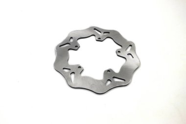 Fren pervanesini kapat, beyaz zemin üzerinde izole edilmiş, motorsiklet fren diski