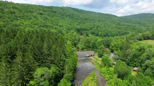 Video Shows Famous Beaverkill Cover Bridge Catskills Crosses Beaverkill River — Stock Video