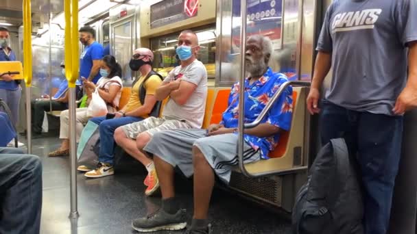 Video Shows Views People Wearing Face Mask Coronavirus Era Subway — Wideo stockowe