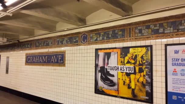 Video Shows Subway Station Stop New York City — Vídeos de Stock