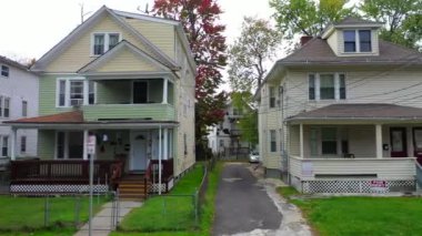 This video shows aerial views of inner-city neighborhood homes near Hartford, CT.