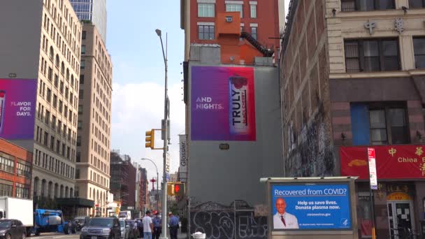 Video Shows Views Wall Advertising Street Corner New York City — Wideo stockowe