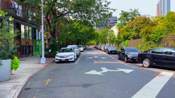 Video Shows Street View Urban Neighborhood Cobble Hill Brooklyn Cobble — Stock video