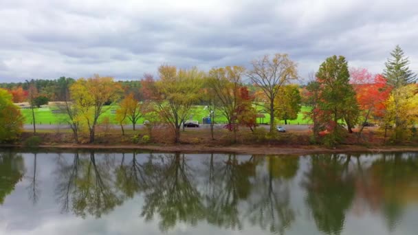 Video Shows Gorgeous Aerial Views Colorful Trees Fall Season — Stockvideo