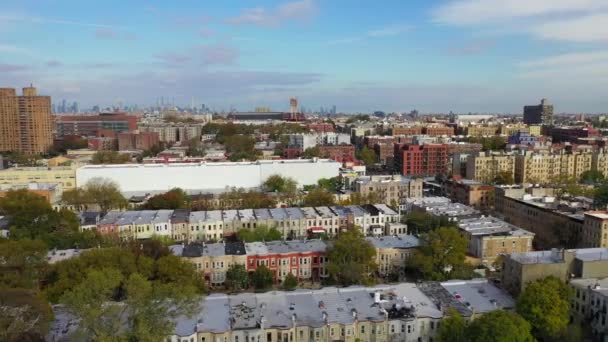 Morning Time Video Shows Scenic Street Views Brownstone Neighborhood Brooklyn — Stock Video