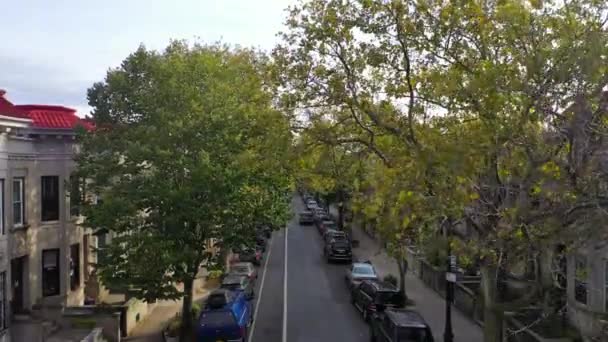 Esta Manhã Vídeo Mostra Vistas Panorâmicas Rua Bairro Brownstone Brooklyn — Vídeo de Stock