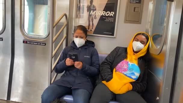 Video Shows Views People Wearing Face Masks Coronavirus Era Subway — Stock Video