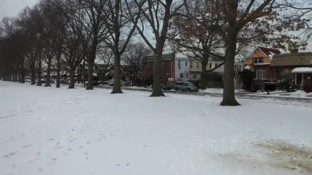 Ten Film Pokazuje Widok Lotu Ptaka Pokryty Śniegiem Park Brooklynie — Wideo stockowe