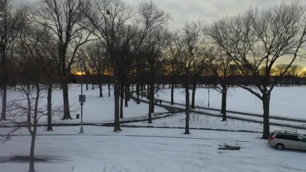 Dieses Video Zeigt Eine Luftaufnahme Eines Schneebedeckten Parks Brooklyn New — Stockvideo