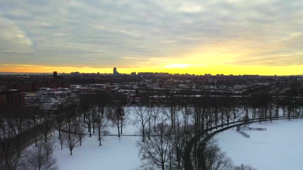 Este Video Muestra Una Vista Aérea Parque Cubierto Nieve Brooklyn — Vídeos de Stock