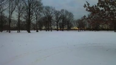 Bu New York, Brooklyn 'de karla kaplı bir parkın hava görüntüsü.