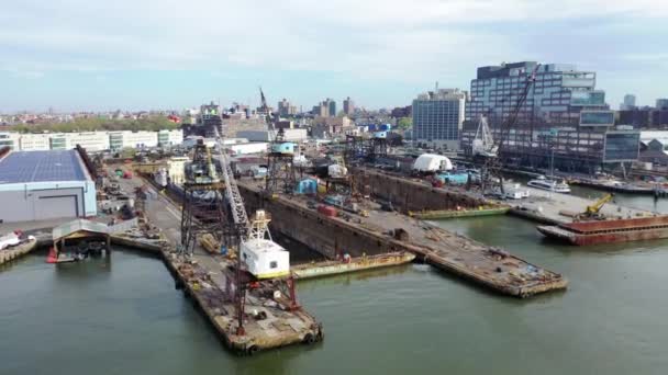 Beautiful View Shipyard Ship Ports Section Navy Yard Many Cranes — Stock Video