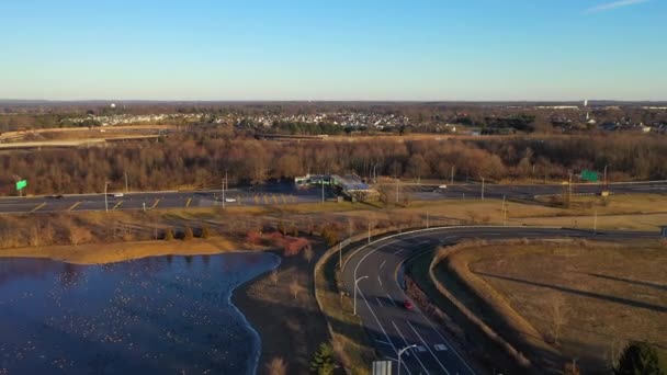 Toto Video Zobrazuje Letecké Pohledy Trasu Jedna Dálniční Křižovatku Princetonu — Stock video