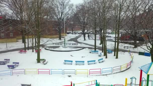 Вид Воздуха Внутренний Городской Парк Время Снежной Бури Бруклине — стоковое видео
