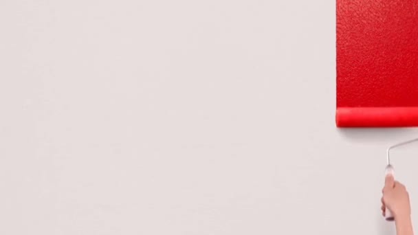 Женщина Художник Рисует Создавая Новое Произведение Искусства Красном Холсте Наслаждаясь — стоковое видео
