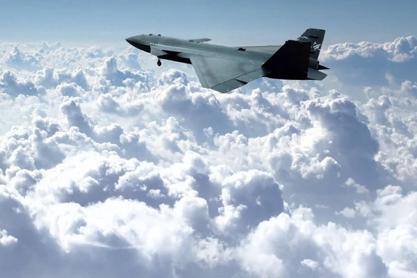 stock image Bayraktar Kizilelma Unmanned fighter jet gliding through the white clouds.