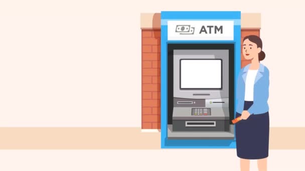 Використання Банкомату Щоб Зняти Гроші Міській Вулиці — стокове відео