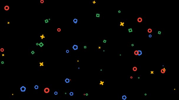 Bewegungsanimation Farbenfroher Geometrischer Objekte Auf Schwarzem Hintergrund Videoschleifenanimation — Stockvideo