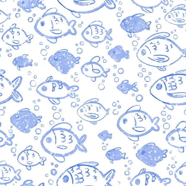 Seamless Watercolour Fish Pattern Vector — Stock Vector