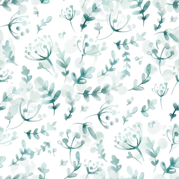 Vector Watercolour Green Leaves White Background Seamless Pattern — Stock Vector