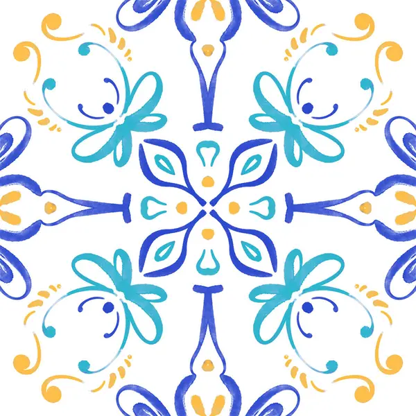 Abstracto Adorno Azulejos Acuarela Con Colores Brillantes Amarillo Turquesa Azul — Foto de Stock
