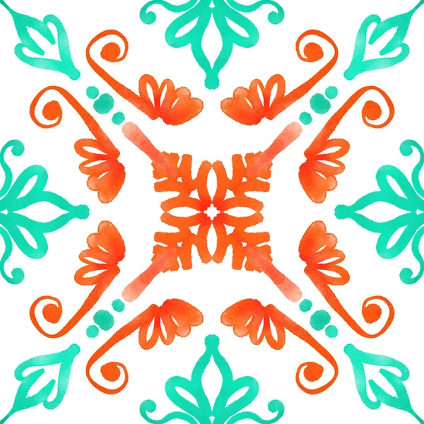 Абстрактный Акварельный Орнамент Плитки Ярких Цветов Оранжевый Бирюзовый Нежный Рождественский — стоковое фото