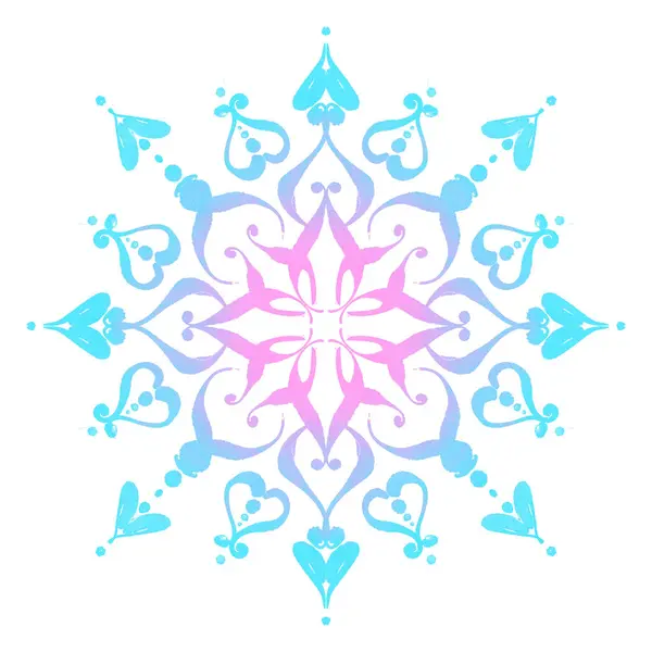 Gradyan Kar Taneleri Noel 'de. Mavi, turkuaz, pembe, mor renkleri olan soyut kış suluboya süsü. Beyaz arka planda buzlu, pürüzsüz bir desen. Büyük biçim.