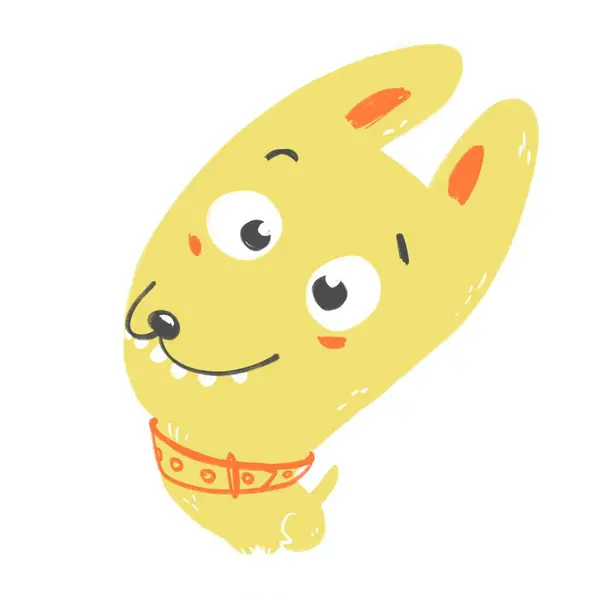 陽気で面白い笑顔の黄色い犬 白い背景にペットの子供の漫画のイラスト かわいい動物のシンプルな描画 — ストック写真