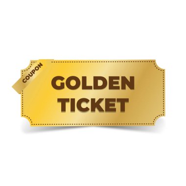 Gold colored label with text Golden Ticket on a white background. Vector illustration