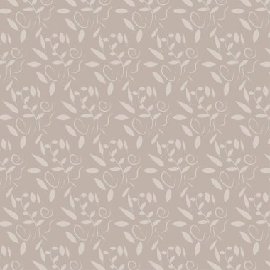 Kahverengi arka planda çiçekli ve yapraklı kusursuz çiçek deseni. Vektör illüstrasyonu.