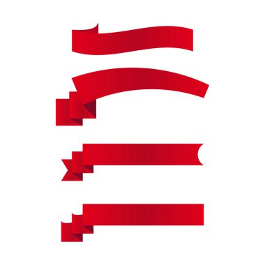 Kırmızı kurdeleler, rozetler, etiketler, boş afiş koleksiyonu. vektör illüstrasyonu