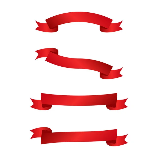 Set Rote Bänder Banner Abzeichen Etiketten Sammlung Leere Vorlage Vektor — Stockvektor