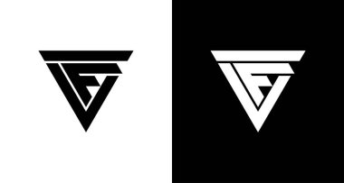 İlk harf vf monogram logosu veya fv logo vektör tasarım şablonu. Siyah beyaz versiyonu