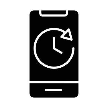 Beyaz arkaplan üzerine dağıtım saat simgesi, siluet tarzı, vektör illüstrasyonu. UI, web siteleri, mobil uygulamalar ve çevrimiçi iş uygulamaları için kullanılabilir