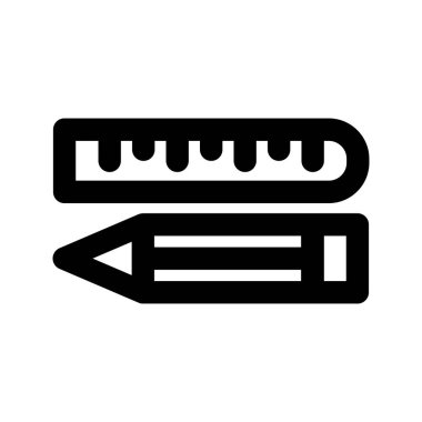 Kalem ve cetvel ikon vektörü. Siyah beyaz kalem ve cetvel işareti. Web tasarımı ve mobil uygulamalarda sembol olarak kullanılabilir