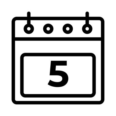 Beşinci Takvim Simgesi Vektörü. Taslak Takvim İşareti. İzole edilmiş Contour Sembol İllüstrasyonu. Tarih, saat, gün, ay. Tatiller