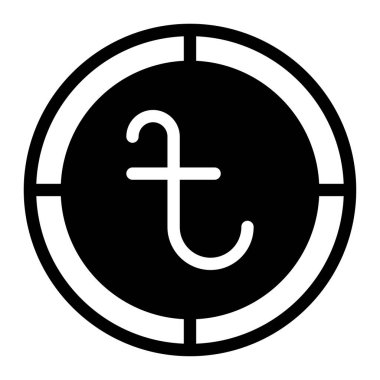 Taka Coin düz simgesi. Siyah-beyaz vektör çizimi. Piktogram beyaz arka planda izole edilmiştir. Web ve yazılım arayüzleri için tasarlandı.