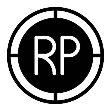 Rupiah Sikkesi düz simgesi. Siyah-beyaz vektör çizimi. Piktogram beyaz arka planda izole edilmiştir. Web ve yazılım arayüzleri için tasarlandı.