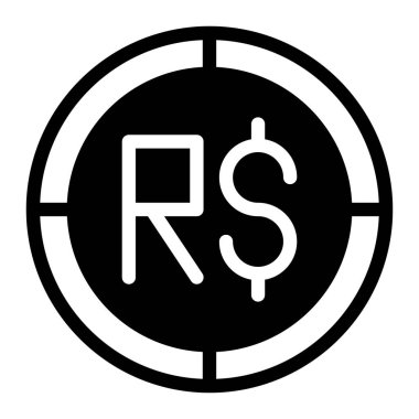 Brezilya 'nın gerçek Coin Icon düz tasarımı. Beyaz arkaplanda izole edilmiş web tasarımı için gerçek madeni para simgesinin basit çizimi