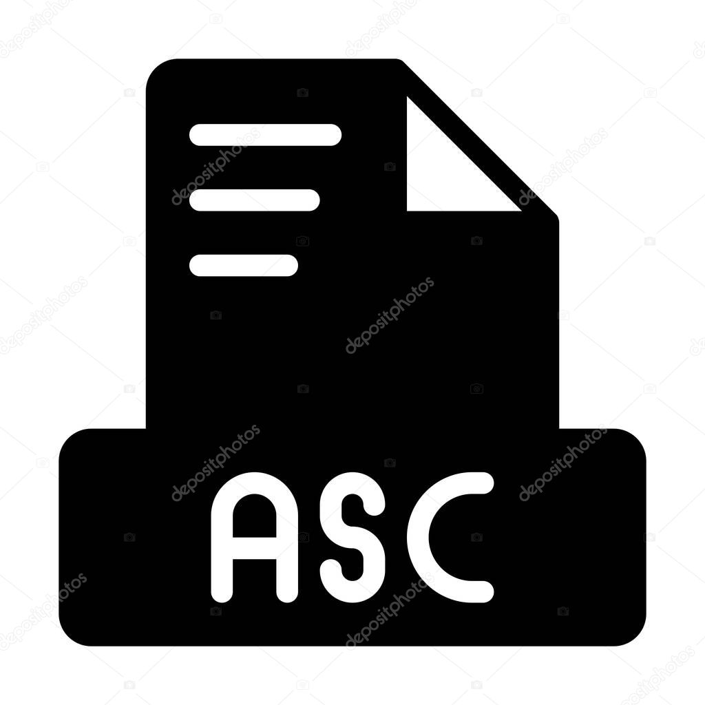 Asc file icon simple design solid style. document text file icon, vector illustration.