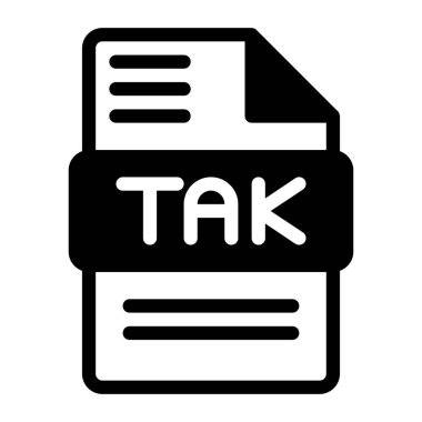 Tak file icon. Audio format symbol Solid icons, Vector illustration. can be used for website interfaces, mobile applications and software clipart