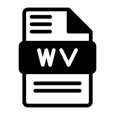 WV dosya simgesi. Ses biçimi simgesi Katı simgeler, Vektör illüstrasyonu. Web sitesi arayüzleri, mobil uygulamalar ve yazılımlar için kullanılabilir