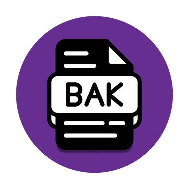 Bak dosya tipi veritabanı simgesi. belge dosyaları ve biçim uzantı simgeleri. sağlam bir stil ve mor arkaplan