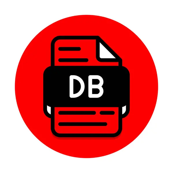 Db belge dosya tipi simgesi. dosyalar ve uzantı biçimi simgeleri. Kırmızı arkaplan, siyah dolgu tasarımı