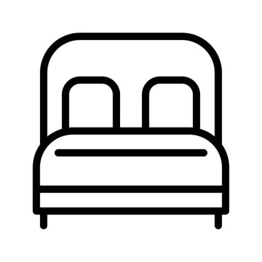 Yatak odası ikonu. Çift yatak ana hatlı sembol tasarımı. Vektör İllüstrasyonu.